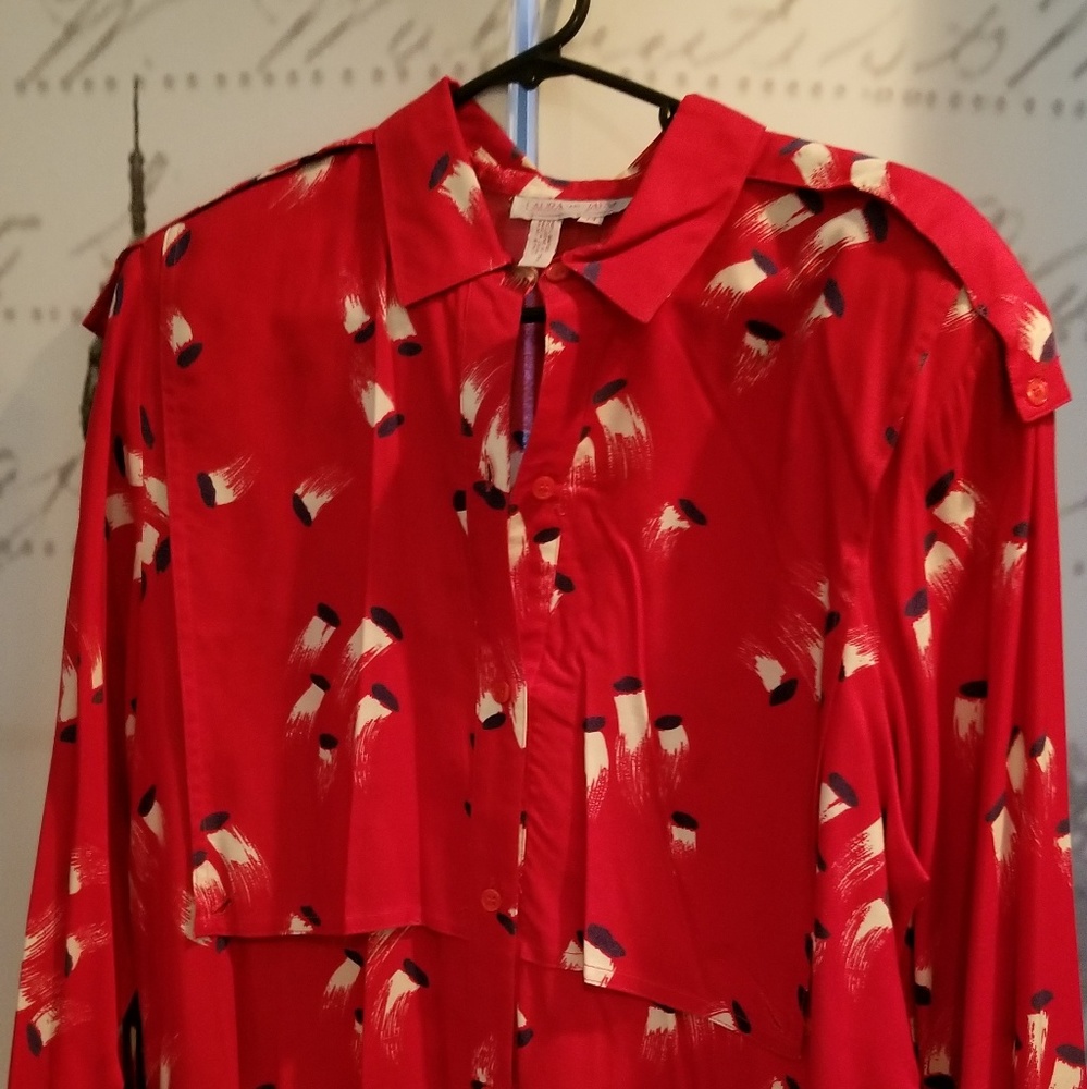 Red Blouse with a dash of purple
